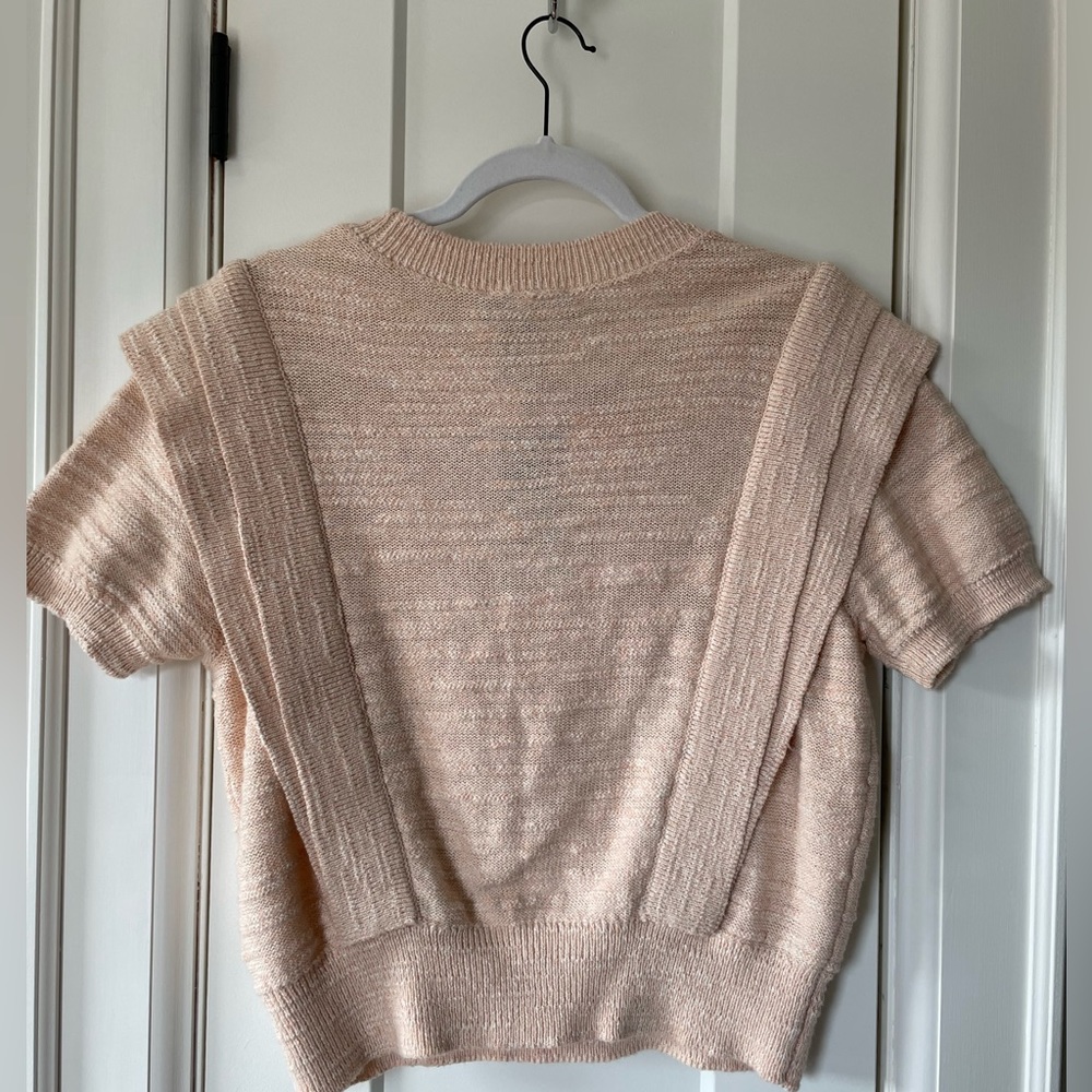 DKNY Jeans - Textured Short Sleeve Cotton Blend Sweater - Picture 2 of 3